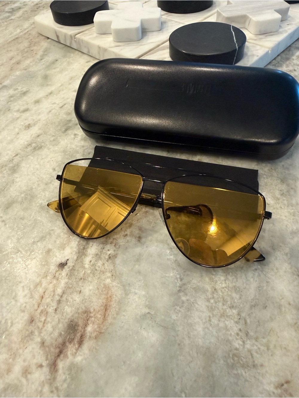 McQueen Aviator Sunglasses with Amber Lenses - Black Frame